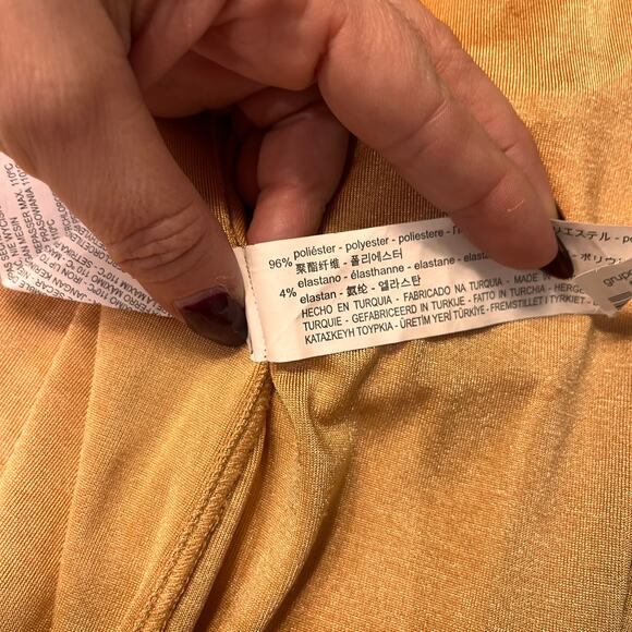 ZARA Light Brown Stretch Apricot Black Piped Open Front Side Slit Jacket Size S - Picture 6 of 9